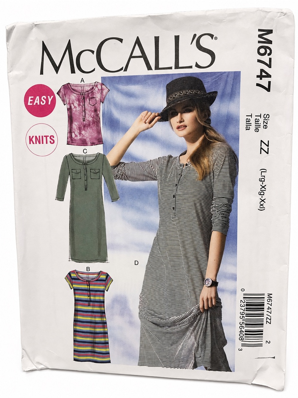 McCall’s M6747 Knit Top Dress Pattern L XL XXL Uncut Complete Easy